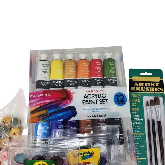 Art Supplies Set Bundle Watercolor Acrylic Paints and Paint Brushes Palette - Picture 7 of 9